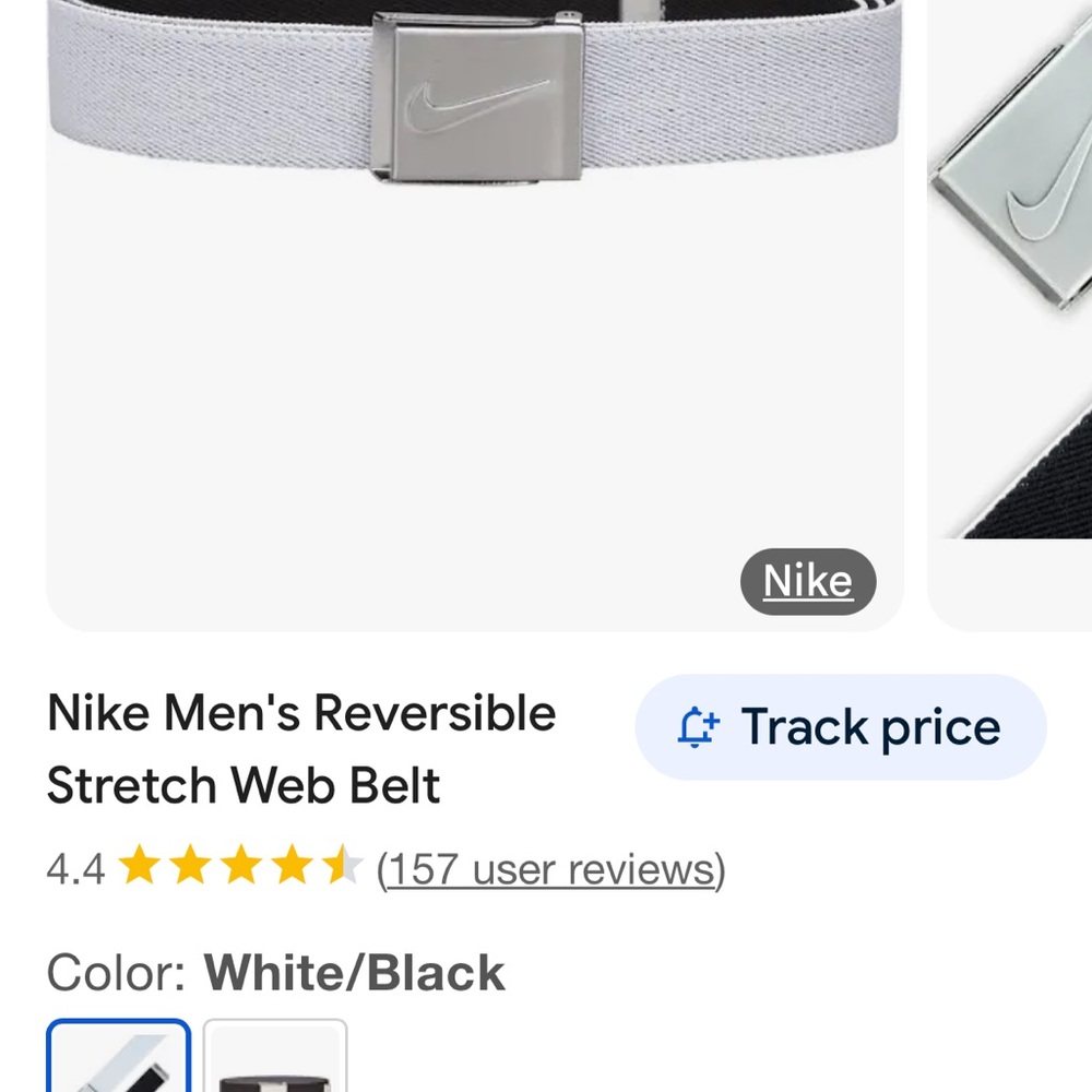 Nike Black and White Stretch Belt with Silver Buckle